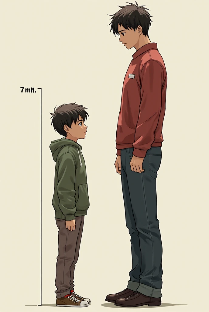 Generate an animated style image of a child, delgado, with scars and bruises, Brown hair, being beaten by his father with white background