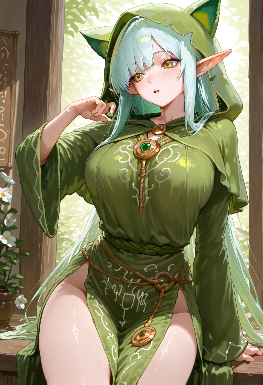  elf, teen, nun, young, shota,green  hair,  boy, girl, tattoo 