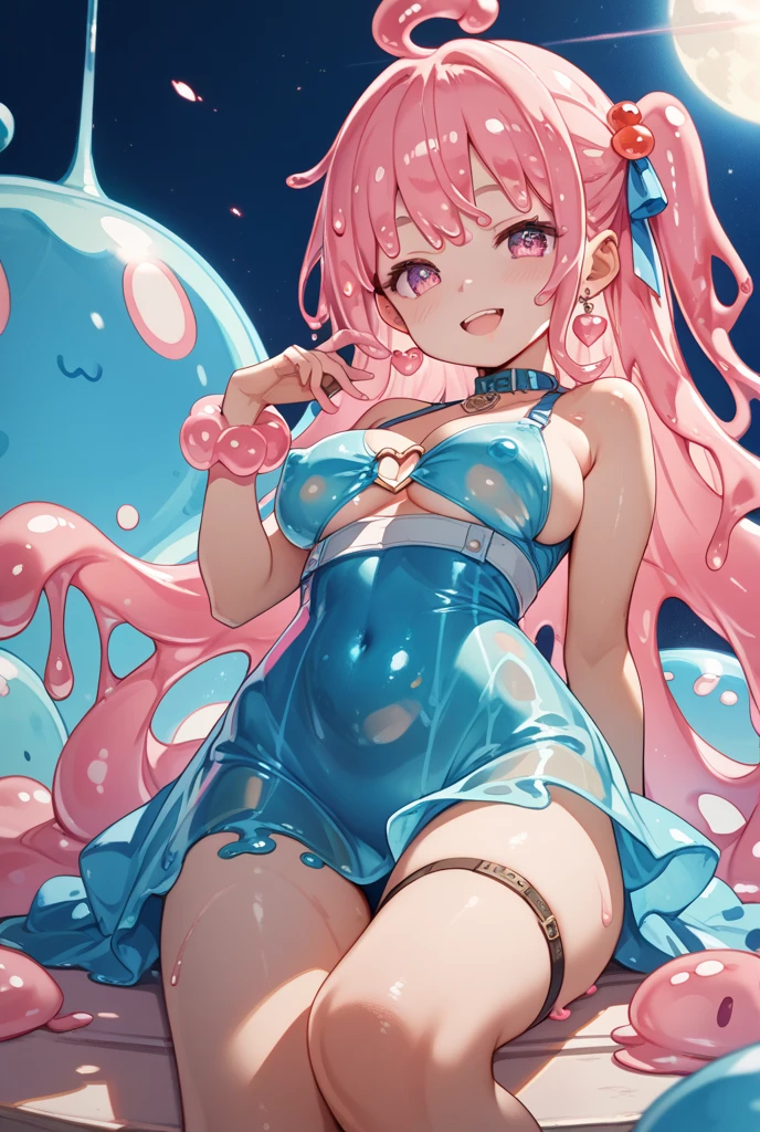 art by nanatsuta, 1girl, (jellyfish hair:1.6), hair made out of jellyfish, (buff hair:1.1), detailed_eyes, spoken_heart, arms behind back, large breasts <lora:nanatsuta-1740it-novae:1.2>