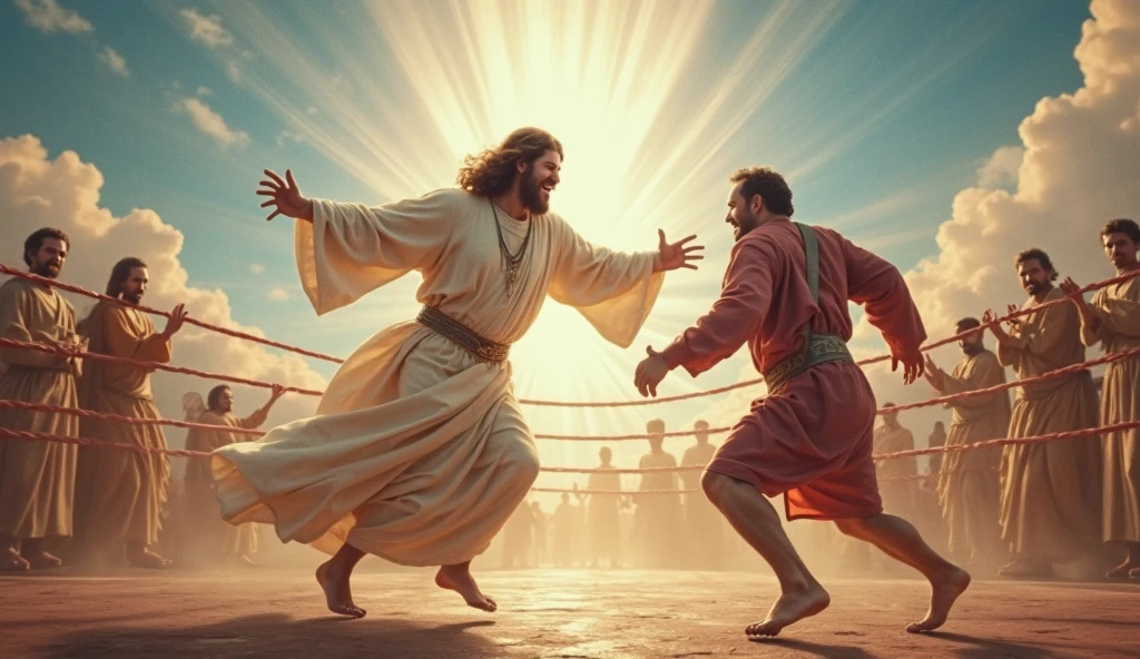 (photorealism:1.2), people fighting ,at the time of Jesus Christ