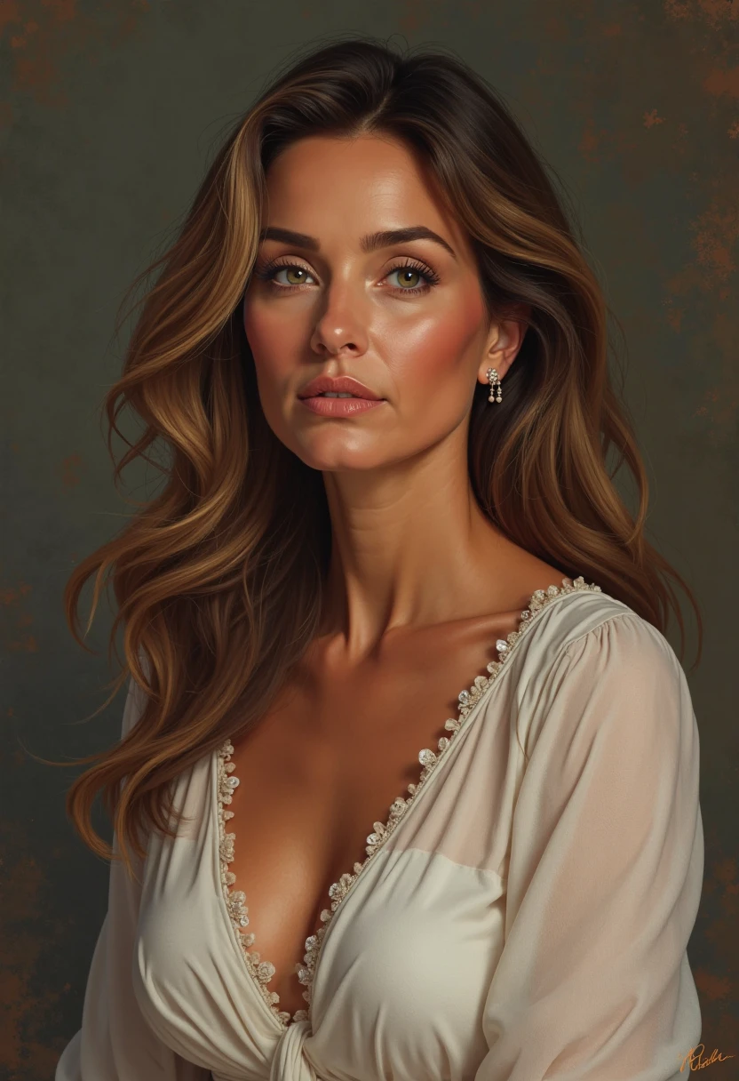 arafed woman with a dark green tank top, sexy girl with brown eyes, portrait sophie mudd, brown hair and large eyes, selfie of a young woman, bedroom eyes, violet myers, without makeup, natural makeup, looking directly at the camera, face with artgram, subtle makeup, stunning full body shot, piercing brown eyes