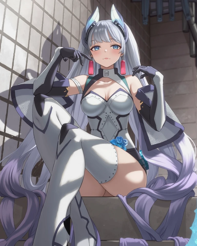 Kizi,Wearing a white mech,no pant,length hair,Take a katana