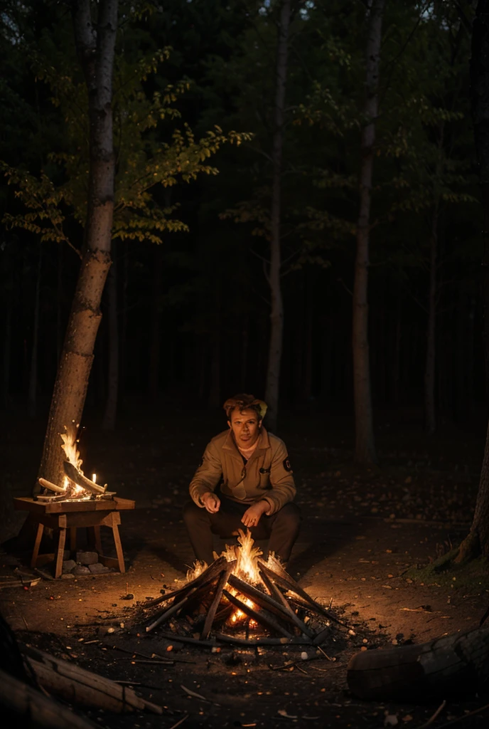 Picture of a man sitting at a campfire