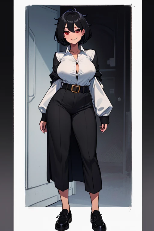 Gobboslut, extremely detailed, (Art Jeremy Lipking), standing, (large breast), (wide hips), surprised look on face, mouth open, woman, , white blouse, ,, big ass, green eyes, black hair, black lipstick, , eyeshadow, skirt, ,full body, holding (knife), closed vest, closed pullover, smile,, flipflops, pants closed, walking ,forest, cloak, , fantasy , rogue class,scarf, full body, walking feet