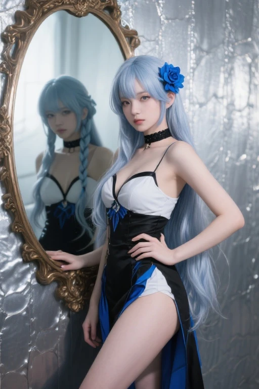 Cute, nice, beautiful, dynamic angle, 1 elf girl, solo, 1 woman, long hair, silver hair, brown eyes,