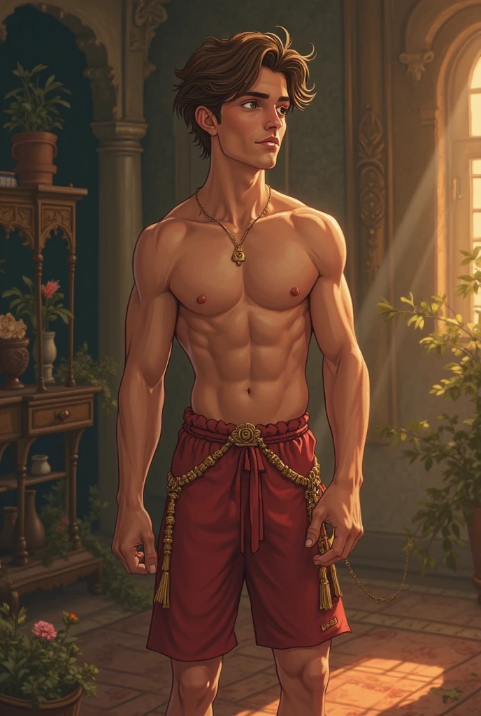 A young humanoid 18 year old lion, athletic body
