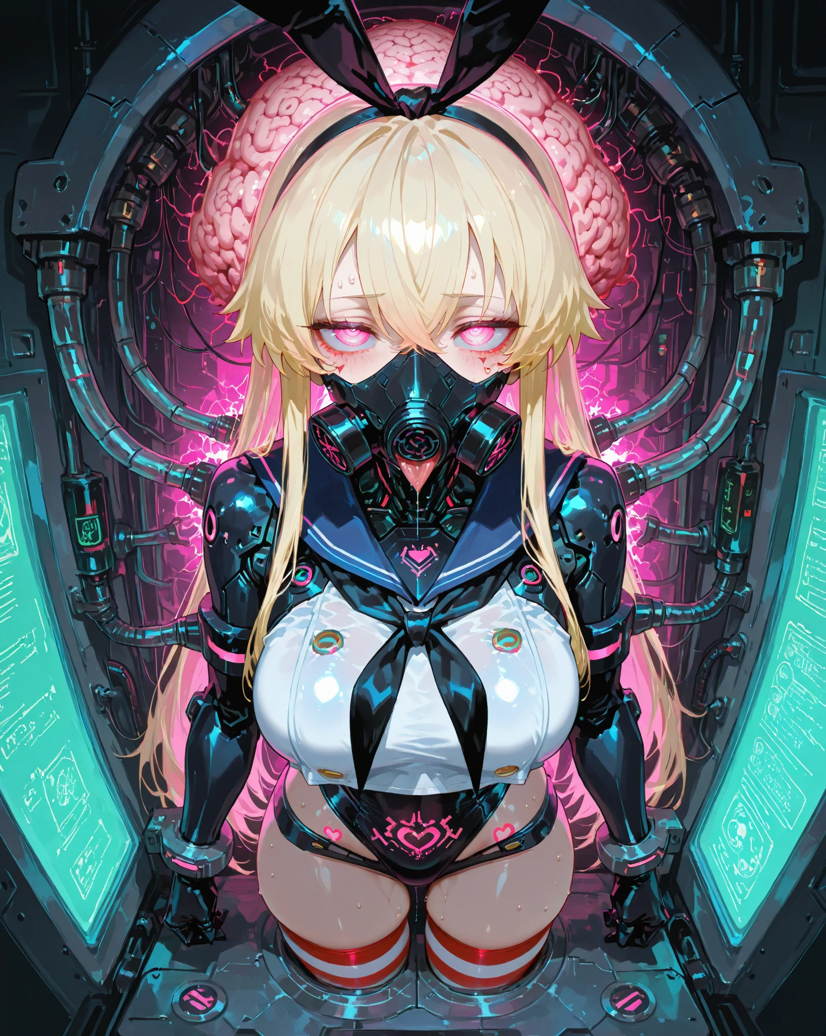 (((masterpiece))), ((highest quality)), (Super detailed), (CG illustration), 3D、(So evil and beautiful)), Studio Light, ((機械のスプラトゥーンの1 girl)), single, (Mechanical Arts: 1.4), ((Mechanical Limbs)), (Blood vessel attached to a tube), ((Mechanical spine attached to the back)), ((Mechanical cervical spine attached to the neck), (Back to viewers)), Expressionless, ( Wires and cables connected to the head and torso: 1.5), SF, Apocalypse, Remains, (Lower body integrated with mechanical device), (Blood: 1.5), Cruelty, Disorganized, eroticism, Integration with machines, The End Times, Super Future, inorganic, Research Room, Constraints, (Beautiful luxury: 1.2), (1 girl: 1.3), Body wrapped around the tentacles of the machine、Golden Eyes、Manufacturing plant、smile、gigantic breast、