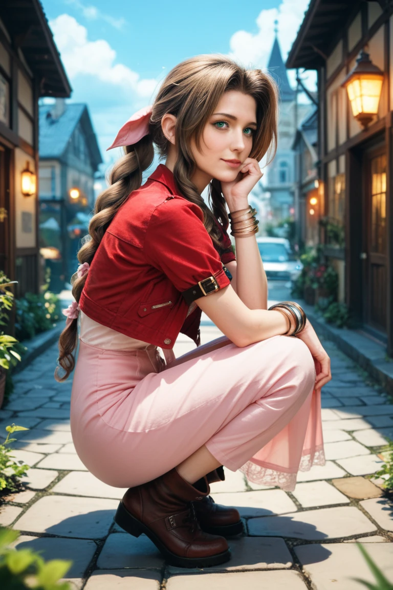 (best quality), (very aesthetic), (ultra-detailed), (best illustration),Aerith naked sexy ,Trembling with pleasure, Masturbating while standing