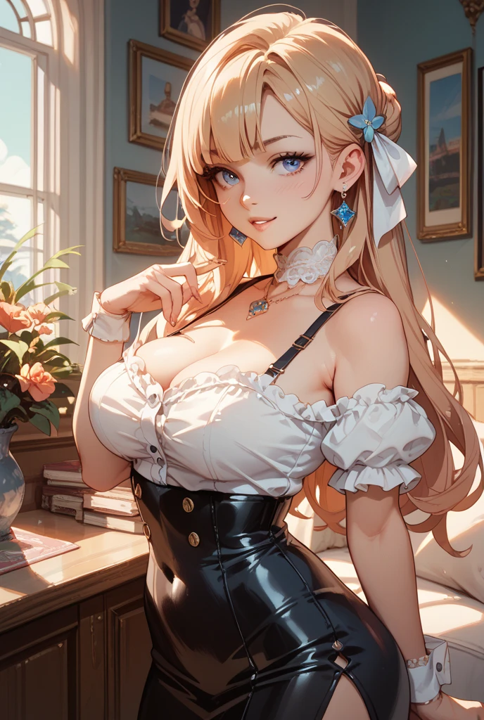 Barbaradef, slim body, huge breast, blush, official art, night,