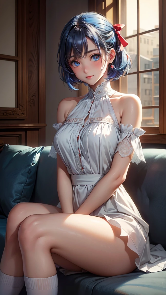 Masterpiece, best quality. (hyper-realistic:1.4) , (cowboy shot:1.5),

Rem from rezero, (remrin), cute, lustrous skin, enchanting gaze, blue hair, short hair, (hair over one eye:1.3), blue eyes, NSFW, (NAKED BREASTS:1.5), roswaal mansion maid uniform, black skirt, garter belt, intricate lace, apron, white thighhighs, looking at viewer, strongly ashamed, embarrased, blushing, epic, cinematic, dramatic, reflective, shining, purple glow, big breasts, cleavage, sexy, modeling pose, turned, (LIFTING_HER_SKIRT:1.5), (rear view, from behind, spread anus)

smooth perfect skin, smooth_skin

Beautiful、big breasts, 

FULL BODY SHOT, ultra wide angle, textured skin, face detail, clean skin, perfect hands, perfect anatomy, anatomically correct,

(Realistic bedroom background:1.2)