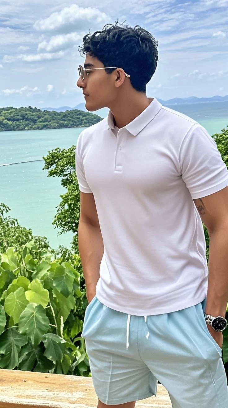 Best Quality, Ultra High Resolution, (Realistic:1.4), Masterpiece, Blurred Background ,Muscle, Solo, 1 Boy, Young , Standing, White Skin, Shirt, Posing, Facial Focus, Smile, Shut Up, in Golden Rice Paddie