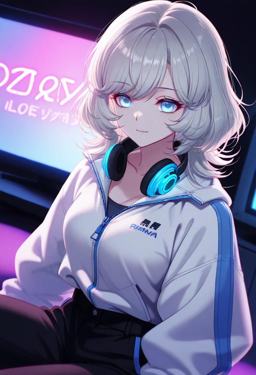 Single boy, Anime Femboy, Short, Long white hair, wolf ears, wolf tail, blue eyes, wearing short shorts, thigh high socks, black combat boots, open jacket, flat chest, super flat chest, wearing lingerie top, solo femboy, only one femboy ((FLAT CHEST))