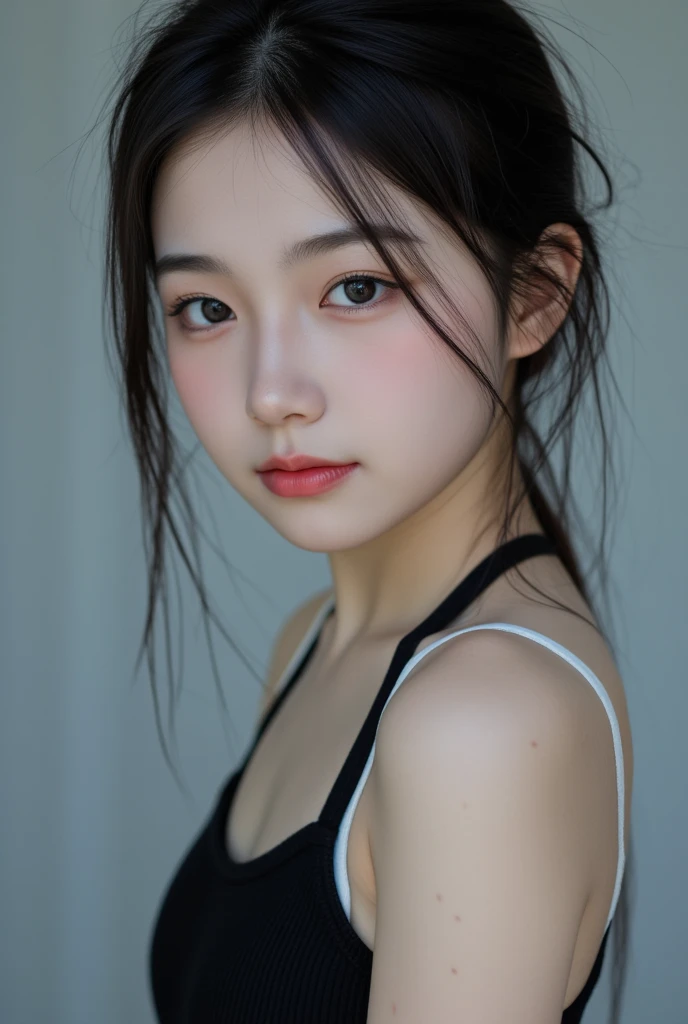 Realistic glowing skin, (発Sweat:1.8),sitting backwards,Look back at your face,Always look at the camera,(発Sweat:1.8),(Beautiful nipples in real life:1.6),,(whole body:1.9),(発Sweatしたリアルな白い肌:1.9),White socks, (Black leather shoes:1.8),
,Cold look,Cold Stare,Black Hair,short hair,Tie your hair short,Silky translucent white skin,,(Very detailed美しい顔), Great face and eyes, (Highest quality:1.4), (Very detailedな), (Very detailed CG 統合 8k 壁紙), Very detailed, High resolution raw color photos, Professional photography, Realistic portrait,Sweat,,(A Cup:1.9),(Flat Chest:1.9),(Very small breasts:1.9),(Breast augmentation:0.1),(Small breasts beginning to swell:1.9),(Breasts during puberty:1.9),
, (少女のwhole bodyの詳細なRAW写真), Canon EOS R5 250mm, Sharp focus, Cinema Lighting,  (No makeup:1.2), Fine skin, Delicate collarbone,,(Ultra-high resolution:1.6), (Realistic:1.6),,(Japanese junior high school girls:1.9),(whole body:1.8),(Sweatが滴る肌:1.9),(Black pleated skirt for the lower body only:1.9),(Sweatで滲んだ肌:1.9),(Age is :1.9),(Raise one hand above your head:2),(Topless:1.9),Height is 155cm,Non-erect, thin nipples,very small nipples,Natural nipples,Real girl nipples,Not disgusting nipples、 (Armpit hair just starting to grow:1.9),(sit cross-legged:1.9),Sitting cross-legged,Sit, (Sitting cross-legged:1.9),