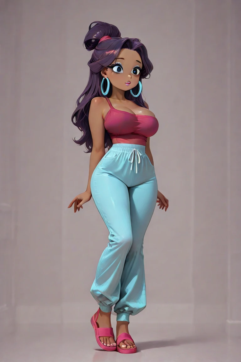 Dark-haired anime girl in purple swimsuit and corset, 16 anos, corpo bonito, seios grandes, com as hands on chest, hands on chest, Garota sexy, purple cabelo, mechas de cabelo laterais, mechas de cabelo na lateral do rosto, beautiful lighting, sombras suaves, olhos azuis, pernas bonitas, cabelo curto, estilo anime, personagem Akane Tendo, Autora Rumiko Takahashi, Baseado em obra de Rumiko Takahashi, Anime Ranma 1/ 2, decote sexy, quadril robusto, corpo inteiro, corpo inteiro, busto grande, garota jovem com corpo belo e bonito, sandals on his feet, garota 16 anos jovem, usando maiô e corset purple, garota anime, estilo anime, beautiful feet in sandals, 45° viewing angle, ao ar livre, peito grande, seios bonitos, cabelo preto, sandals on the feet, pernas bonitas, sexy, belas pernas, Sandalias, seios grandes, corpo completo, corpo inteiro, feet with sandals, anime realista, saia, sarja roxa