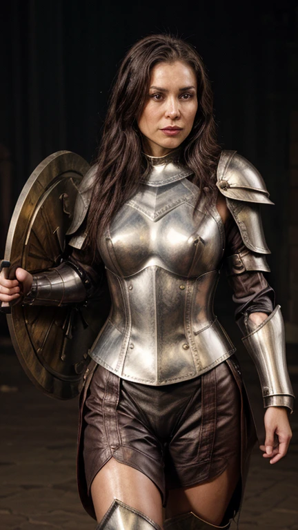 Macro Photography, (ohwx woman:1.0), Paladin - A suit of shining silver armor that hugs her body tightly, emphasizing her toned muscles. The armor features a short skirt that shows off her long legs and high-heeled boots that make her even taller. She carries a shining sword in her hand and radiates a fierce and confident aura., <lora:jolie_lora_sdxl_v1:1>