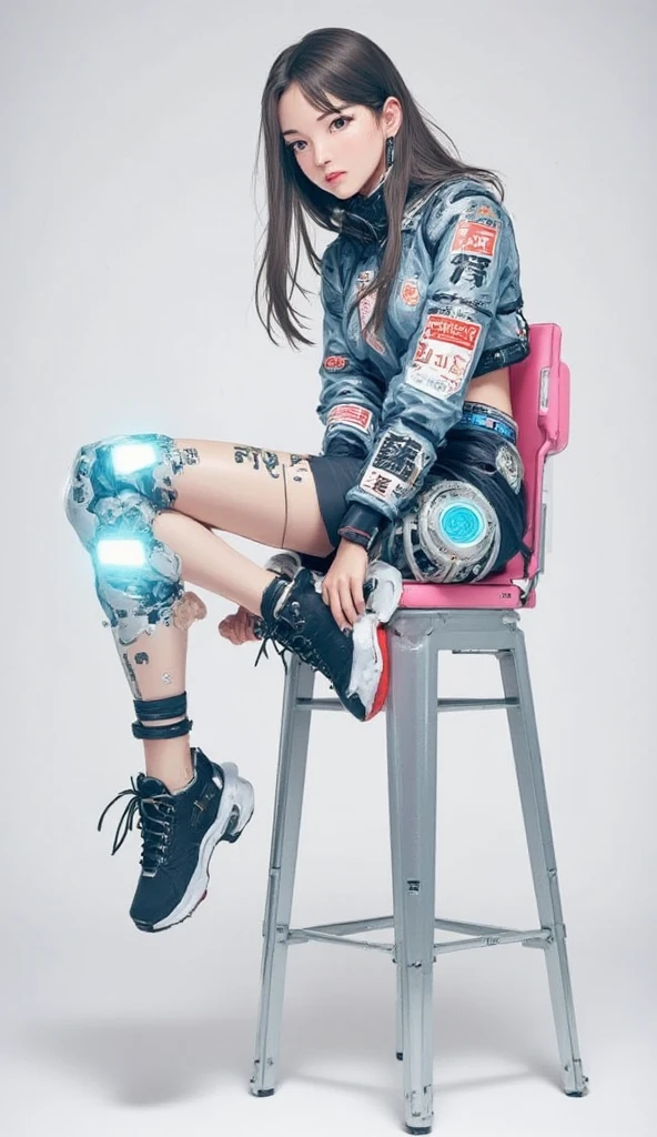 (masterpiece, best quality, highres, absurdres, detailed:1.2), humanoid, robot, wearing headphones, looking away, (cyberpunk, art canvas, paint brush, easel, iridescent, holographic: 1.6), (cables, wires, flames, fire, smoke, overheat, explosion, indoors, room, simple background)