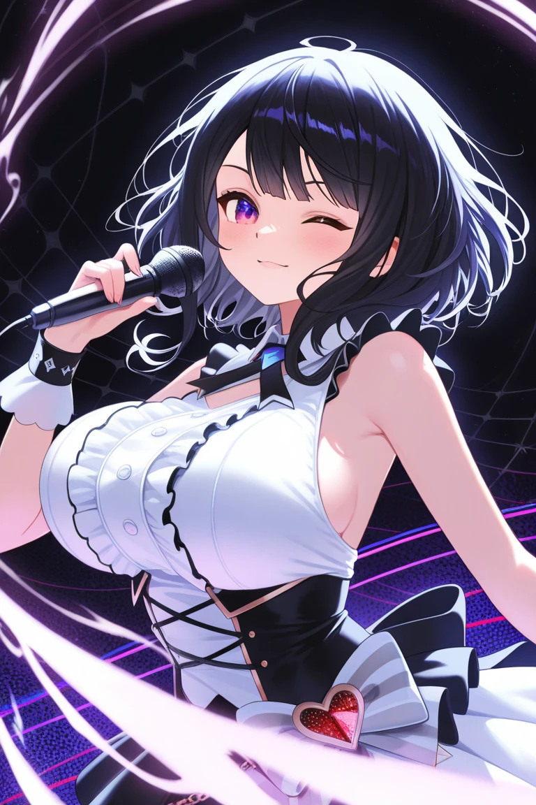 (masterpiece, best quality), ((1girl, (mature female) long hair), (star-shaped pupils,  +_+, symbol-shaped pupils, sparkling eyes), (cat ears, open open mouth)), (looking at viewer, light smile, off shoulder), (abstract, multicolored background, abstract background, chromatic aberration),