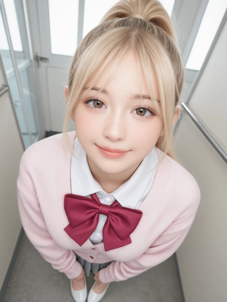 (8K, 4K, Best Quality, hight resolution:1.2), (maasterpiece, Realistic, photographrealistic:1.37), 1girl in, Solo, Beautiful face, Eyelashes, Nose, Glossy lips, (Detailed eyes, Looking at Viewer, Fair skin, White skin:1.5), fine complexion, upper body ,
Large breasts, busty, , (:1.5),
swimming pool
Both sides up, Short Bob, Blonde hair, Pink hair, Bangs, Hair Ornament, Bow,
Younger, aged down,