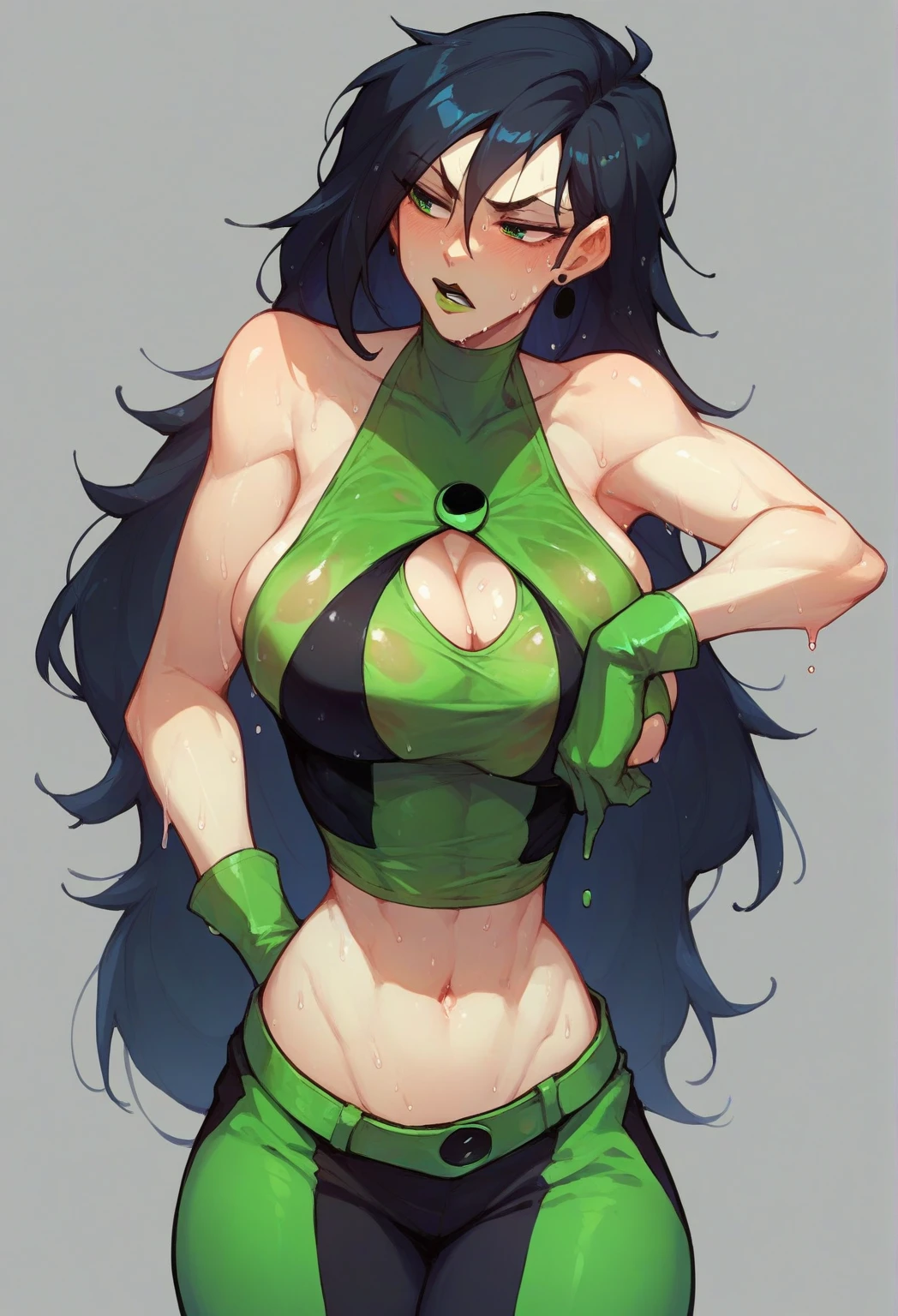 Female Combatant、Green haired Japanese girl、Close-up of a girl in a red leotard、Red shiny leotard、Black fishnet stockings、Black boots、Saiyan Girl, wonderful, Nano Girl, Female body type, Inspired by Hiromu Arakawa, Anime Manga Robot!! Anime Girls, Fubuki, Full Body Suit, by Hiromu Arakawa、wonderful, silk, Beautiful and attractive anime teen, Anime Girls of the future, tears,Drooling,Pee,Sweat,Tongue out,incontinence,Peeing、Estrus、Eyes wide open,Estrus,Blushing,Nipples are erect,Face is hot、Lust、incontinence、Armpit Hair、pubic hair、Nipples are erect、My crotch is wet、Stabbed with a sword