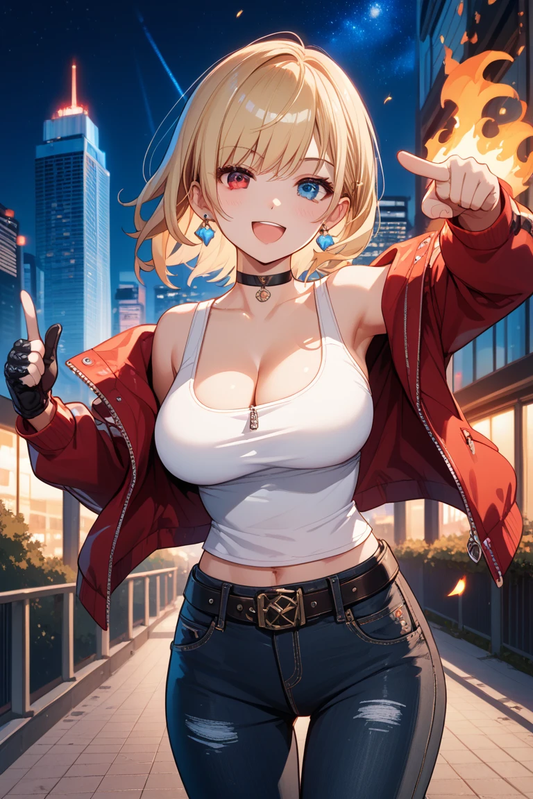 masterpiece, best quality, very aesthetic, absurdres, newest,1girl,ahegao, tongue_out, rolling_eyes, saliva,double V gesture,tears in eyes,,,blue_mary( fatal_fury), snk, the_king_of_fighters, 1girl,red sleeveless_turtleneck, blue denim pants, armpits, bare_shoulders, belt, blonde_hair, blue_eyes, bob_cut, crop_top, fingerless_gloves, halterneck, large_breasts, midriff, navel, short_hair, sweat,,in hell