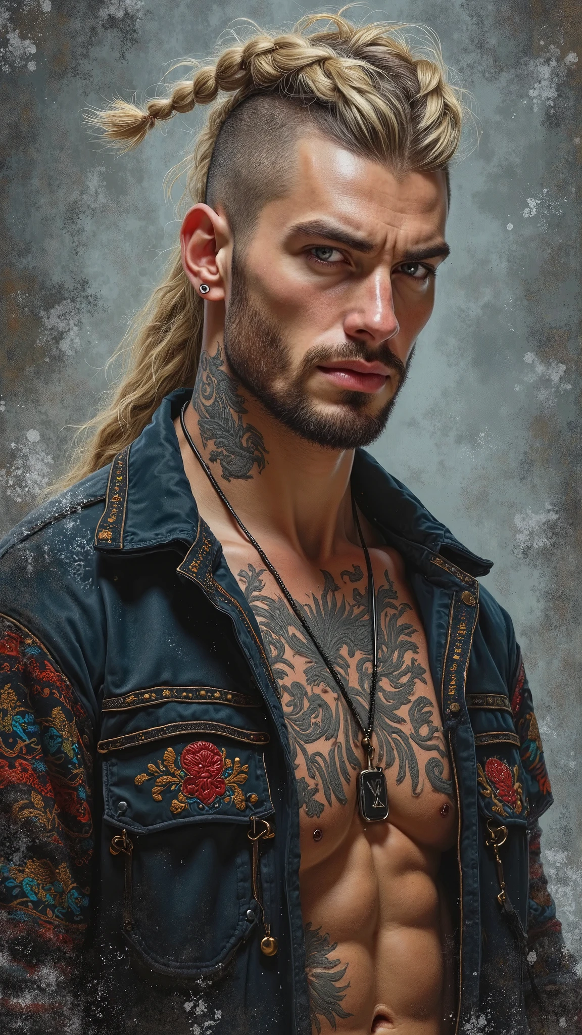 adult man indiginous with accessory indiginous at night braided hair glowing brown eyes protrait waiting at a punk bar