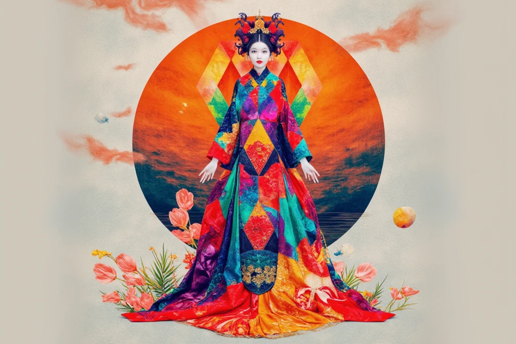 Generate text describing Arianna's paintings。Her work is full of passionate colors and unique shapes.、Grab the viewer's heart and keep them going.。Her work is like emotions and thoughts projected on a canvas.、Deeply impresses the viewer。In particular, please write in the image of her masterpiece.。