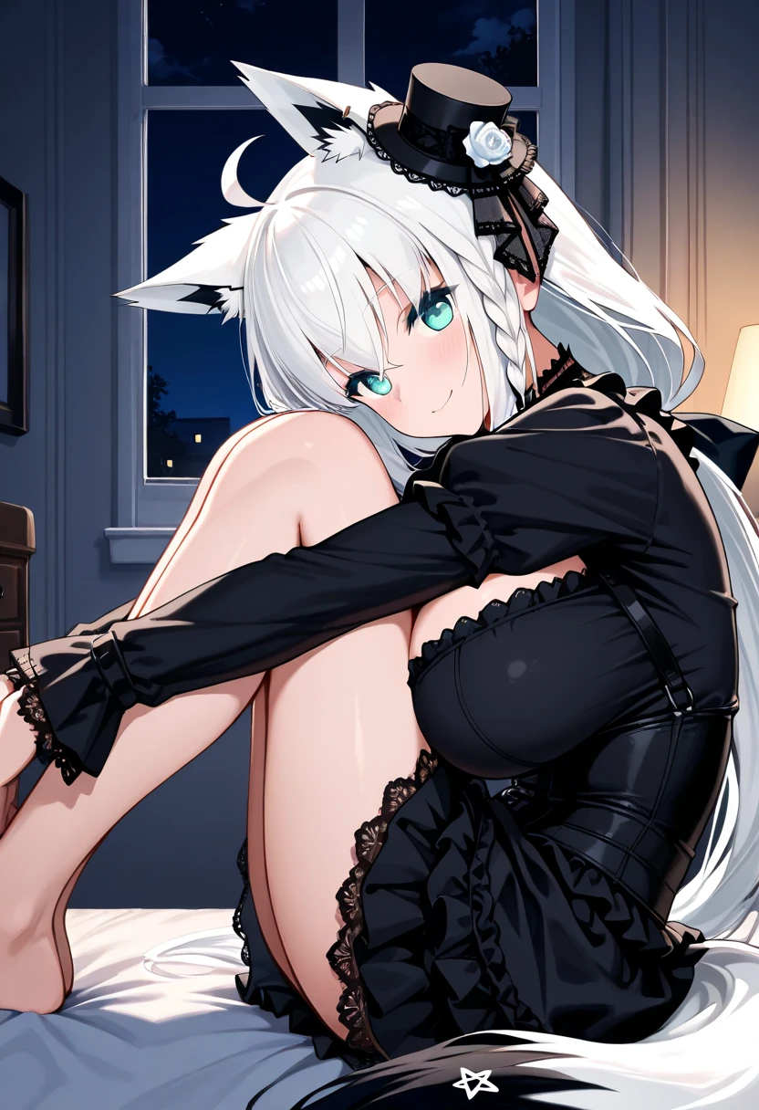 (((4k, masterpiece, top-quality))) ,8k, best quality, high resolution, HD, (arms behind back:1.2), unity 8k wallpaper, (((illustration))), beautiful detailed eyes, extremely detailed face, perfect lighting, extremely detailed CG, 1girl, solo, animal ears, sweater, breasts, cleavage, white sweater, off shoulder, cat ears, skirt, pleated skirt, animal ear fluff, bare shoulders, off-shoulder sweater, lynette, cat ears, (purple eyes:1.2), brown hair, (((single star on left cheek))), pantyhose,