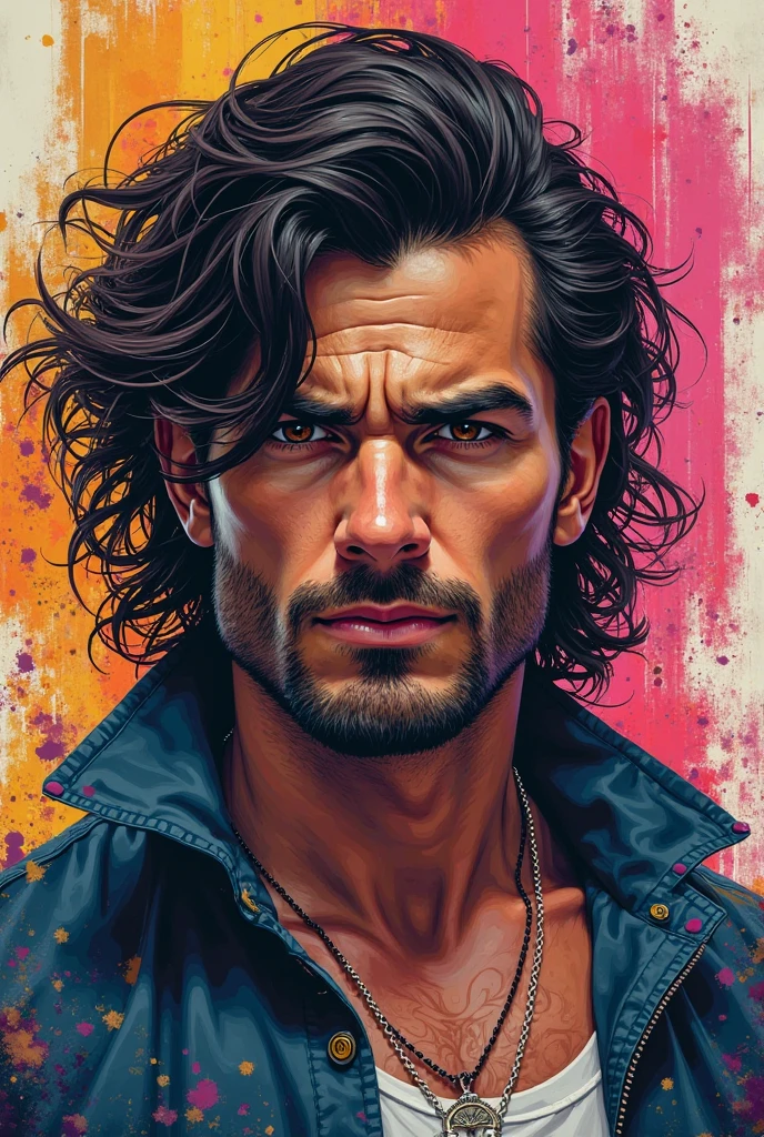 ((ultra detailed, masterpiece, absurdres)) 1boy, solo, black hair, tattoo, necklace, black beard stubble, glasses
