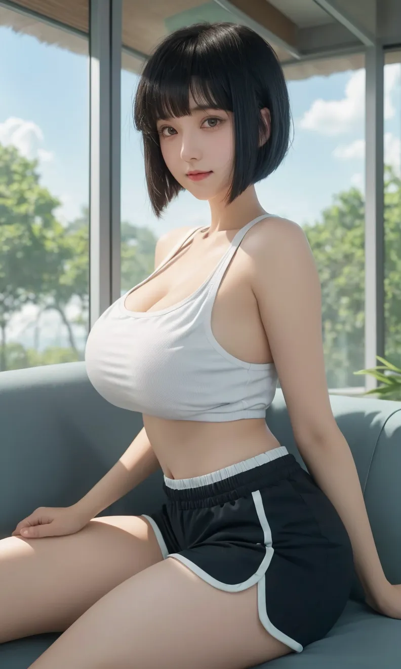 20 years old woman, short girl, bokeh (((on bedroom))), (((white techwear top, futuristic japanese))), white underwear, RAW photo, (photorealistic:1.6, realistic), highly detailed CG unified 8K wallpapers, ((slender body:0.8)), (huge breasts:1.5), looking at viewer, (HQ skin:2, shiny skin), 8k uhd, dslr, soft lighting, high quality, film grain, Fujifilm XT3, (professional lighting:1.25) , songjia