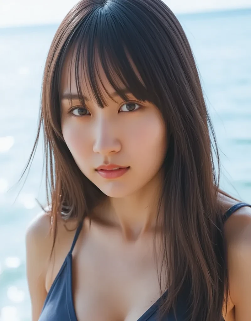 (((masterpiece))), highest quality, very detailed, detailed background, very beautiful girl, Japanese, 12, detailed face, bangs, (whole body:1.3), (random hairstyle :1.2), (young face), (perfect body:1.1), blouse, summer, In 8K, wallpaper, wonderful, finely, Super detailed, ultra high resolution, very detailed, pure erotic face, very detailed目と顔, beautiful and detailed eyes, very detailed肌, ((bold bikini)), no makeup, (natural skin), cowboy shot、16歳のbeautiful girl、beautiful girl、1 person photo、1人のbeautiful girl、1 person photo、Photo of only one person、Photographed alone、Photo up to the chest、Photo showing up to the chest、I can see the cleavage、tits