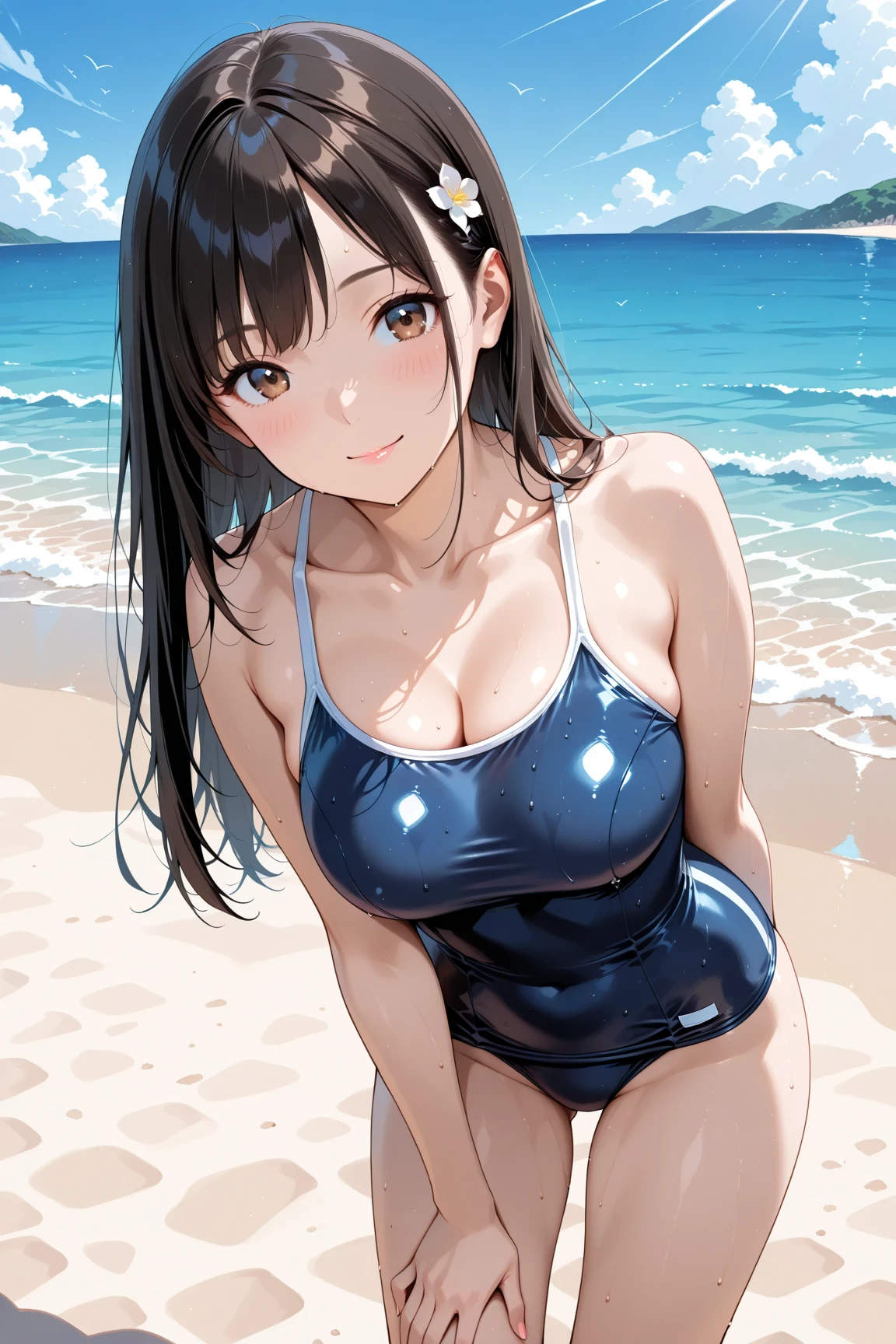 mastute piece,Best Quality,insanely detailed,8k cg,nsfw,
(shoot upper body:1.3),
(1girls:1.3),standing,looking at viewr,body in front,((both arms behind back:1.4)),(waist apron:1.4,navy blue school swimsuit,waitress:1.2),Waist Apron:1.4、(bare breasts),BREAK,
blush,shy,(ecstasy face),(trembling:1.2),BREAK,(light brown hair:1.2),
BREAK,
perfect breasts,perfect teats,(open mouth:0.9),(large breasts:1.3),
(beach house:1.1),restaurant,