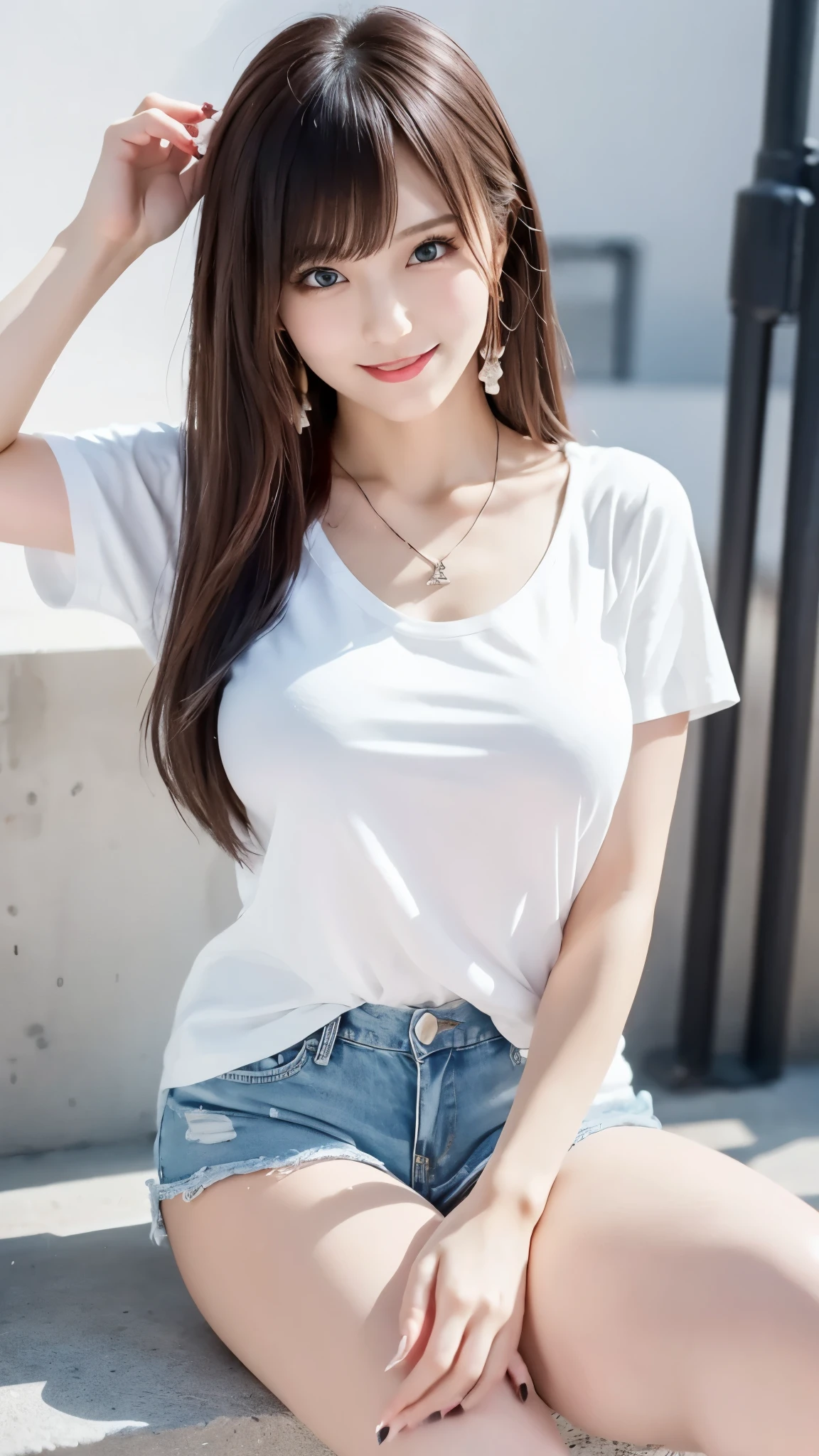 1 Girl,Cafe,Soft Light,Chinese Beauty,Tight Fit,Short sleeve,Dark-haired,long hair
