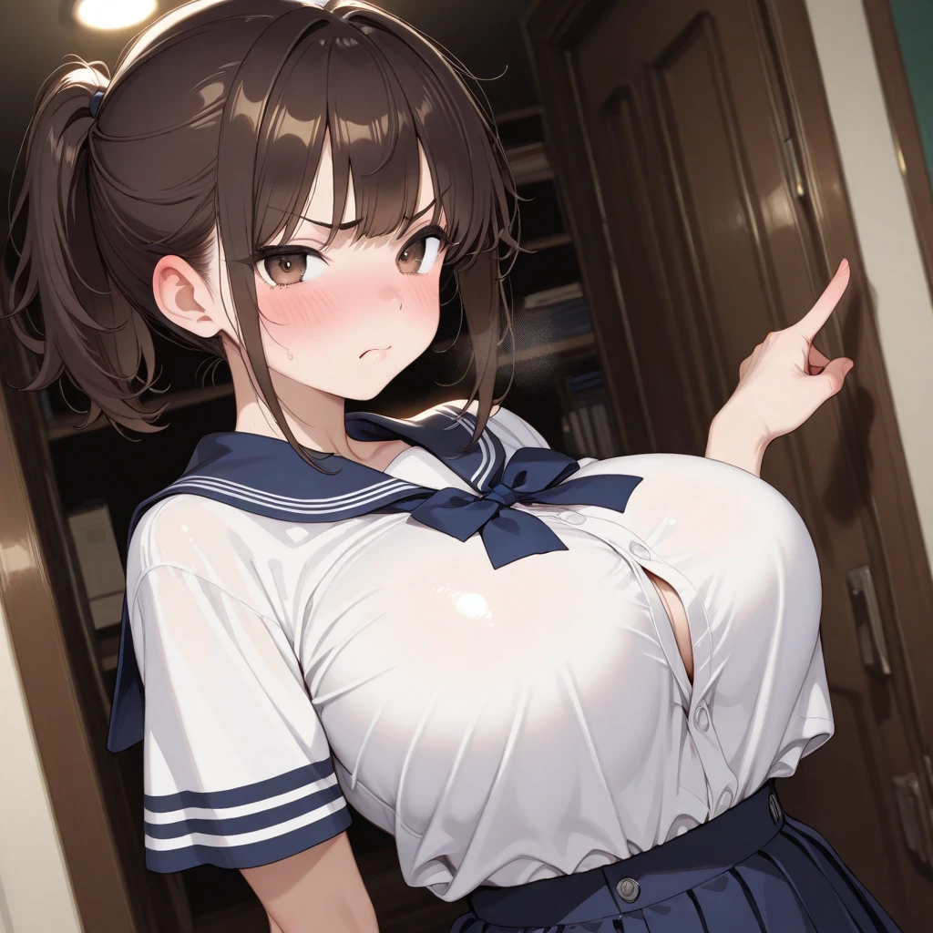 Body covered in 、Naked、、semenまみれ,girl,Bob Hair,Brown Hair,Small breasts,semen(small sparkly earrings),Naked、Ahegao、Creampie、Climax、Heart shaped pupil、uniform