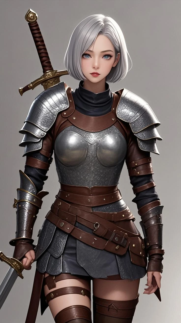 (high resolution, pixel perfect, gorgeous illustrations), (hyper quality, muste piece, etheric: 1.4), ((nsfw)), (cowboy shot), face focus, ((1girl)), (boyish, cheeky girl), (((teenage girl))), (hairy_woman), (((((punk))))), hot Rocker punk girl, ((((skirt lift, open stance)))), cool atmosphere, yellow eyes, white hair, ((((punk_hair, very_short_hair, slicked_back_hair)))), (((piercing))), eyelid_piercing, nose_piercing, (((Exquisite face))), ((black_lips)), tattoo, ((((muscular_female)))), (ideal ratio body proportions, slender, small breasts), fighter, (((?????))), (((wh_chi_armor))), ((((panties, cameltoe)))), shiny skin, gleaming skin, simple background,