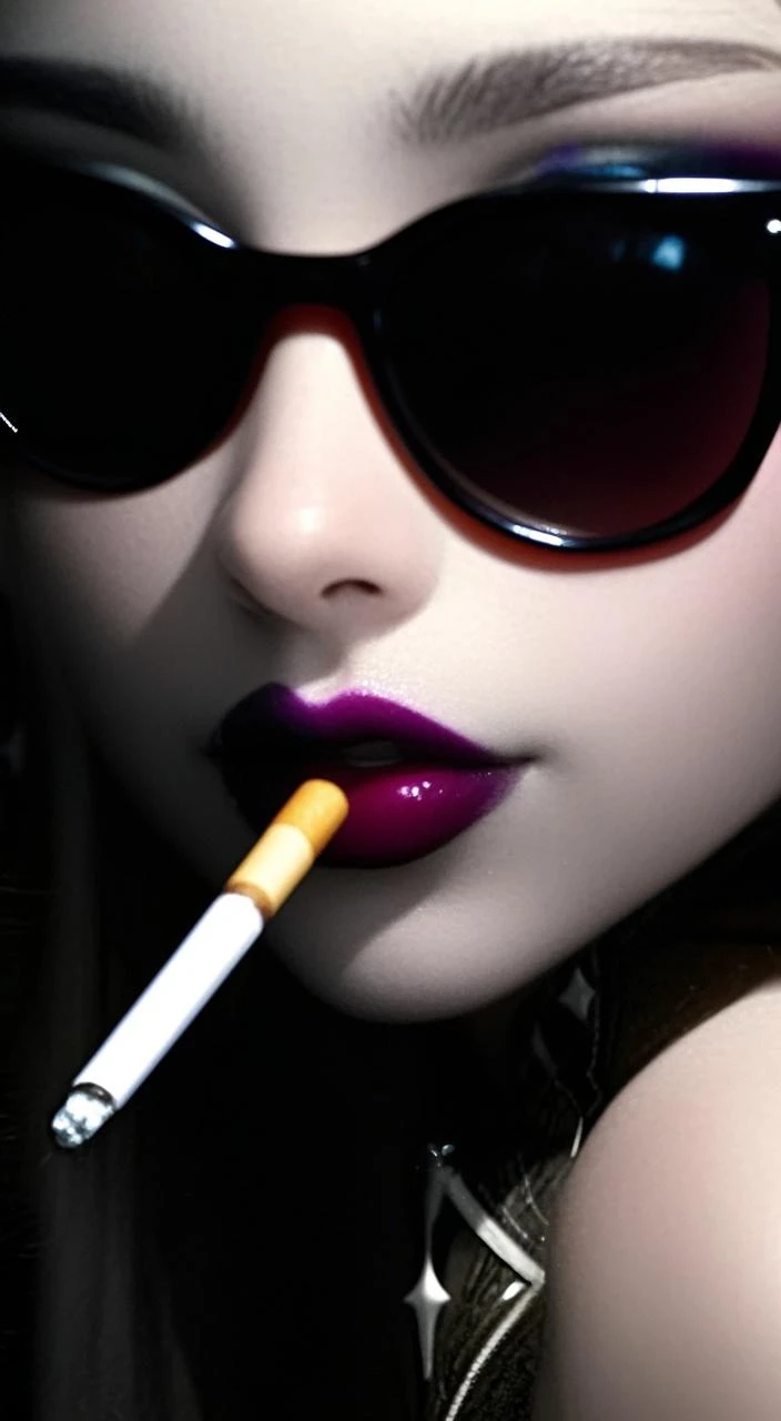 nonne de cinéma italienne, lunettes de soleil vintage japanes, visage de modèle cool, tenir une cigarette à la bouche, style gothique ???? et blanc, Lady Gaga, Kaété Boucher, déconstructif, film/ vidéo, charme pastoral, anti-esthétique, composition bien recadrée, style pop déconstruit, Gustave Moreau, traits exagérés