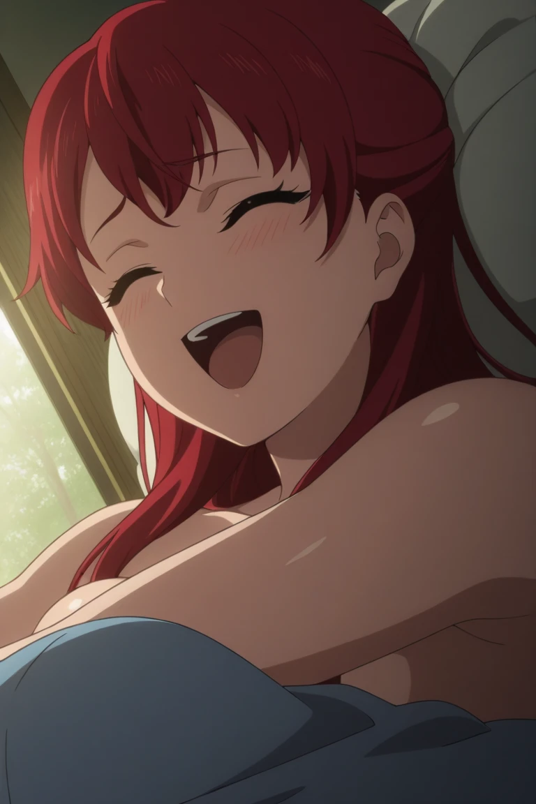 masterpiece, high quality, 8k, Beautiful lighting, sunny day, 1 female, Vibrant colors,, (anime official art), ((( pov , missionary position, nsfw:1.5))), (Keep your back on the ground), (squinting), (((detailed closed eyes)),(open your mouth)),medium breast ,((Perfect nipples)), (White shirt),((topless)),,Upper Body, Detailed navel, (White lace panties),((Belly details)), ((Lying on my back in the forest)), (Thin thighs),Beautiful clavicle,((Troubled eyebrows)),Center of chest ,Slender body,((Lying on your back in the forest)),, Thin arms,, Troubled expression ,White lace pattern underwear, blush, White Breath