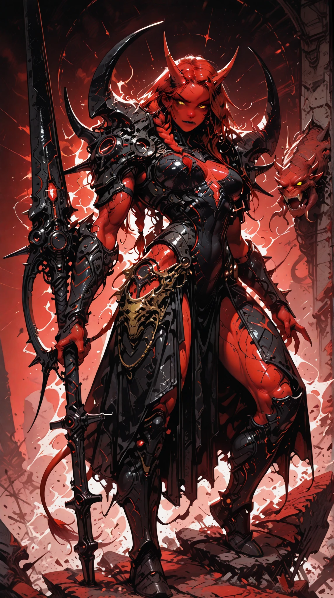 (1girl) (digital) (in detailed oasis, (horns, armor, colored skin, monster girl, demon girl, tentacles, claws, nosebleed glowing eyes eyetype)) , best quality, <lora:boldline:0.2> <lora:hairdetailer:0.2> slaanesh <lora:slaanesh:1>