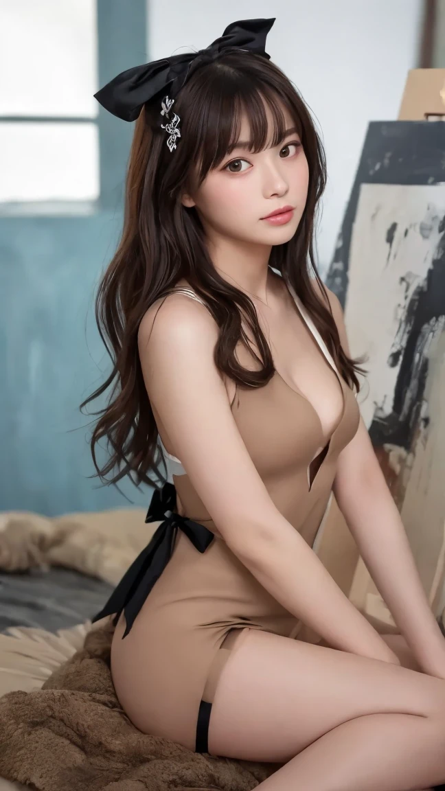 (Detailed skin:1.2),(Shiny skin:1.1),8k,highest quality, masterpiece, Ultra-high resolution,(Realistic:1.4), RAW Photos,(Soft Saturation:1.3),(Fair skin:1.2),Japanese Idols,repair,20 years, Brown Hair, Medium Hair, Asymmetrical Hair, Wavy Hair, Asymmetrical bangs
(Pretty face:1.4), (Big Breasts, Tight waist), Beautiful lighting, Small Head,
(Mini dress:1.2,), (belly button:1.2, Slim Abs), Highly detailed face, Highly detailed lips, fine grain, double eyelid,, Full Body Shot, Browsing Caution, Sharp focus: 1.2, Beautiful woman with perfect figure: 1.2、Random Pause,Accentuate the lines of your legs、smile、