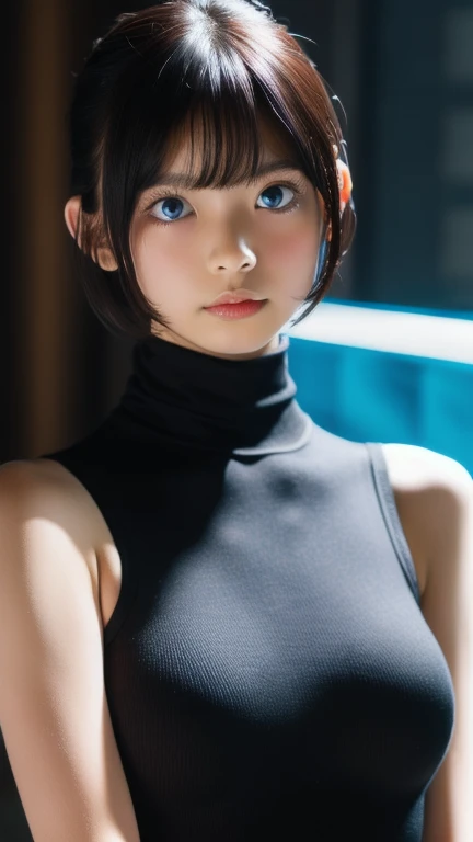 8K, Top Quality, Intricate Details, Ultra Detail, Ultra High Resolution, Masterpiece, close up shot, face shot, close up shot, portrait, face shot, passport shot, very close up shot, (( from above shot ,shot from below, below shot, )), (full body: 1.1), Slender, Smile, ((smirk)) (Makeup: 0.4), ((,)), (Fluffy blue Eyes: 1.21), (()), 1girl, solo, 1 girl, ((, short hair ,bangs, blue hair, bangs, long hair, bangs, messy hair )), close up shot, , ((tall)), (((fit body))), (((slim face))), sharp face, ((, wind blow hair, )) , (detailed face), sharp face, small lips, , ((, maxi dress, skin tight dress)), spread legs , ((spread legs)), spread legs, detailed face, detailed breast, , (()), detail ass, Narrow Waist, Skinny, tall , 175 cm tall, Muscular, Navel, Exposed Abdomen, Pointed Chest,, Beautiful girl with accentuated slender abs: 1.4, Six Pack Abs: 1.4, Bust Botox, Big, Perfect Body, detail leg, (( dark background)), black background,