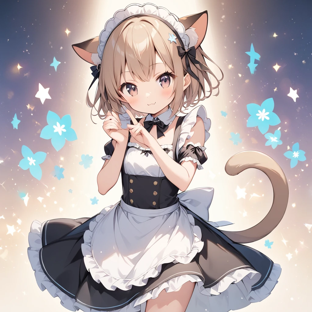 high-level image quality、、Brown Shorthair、White Dress、cute little、(Cat's ears)、smil