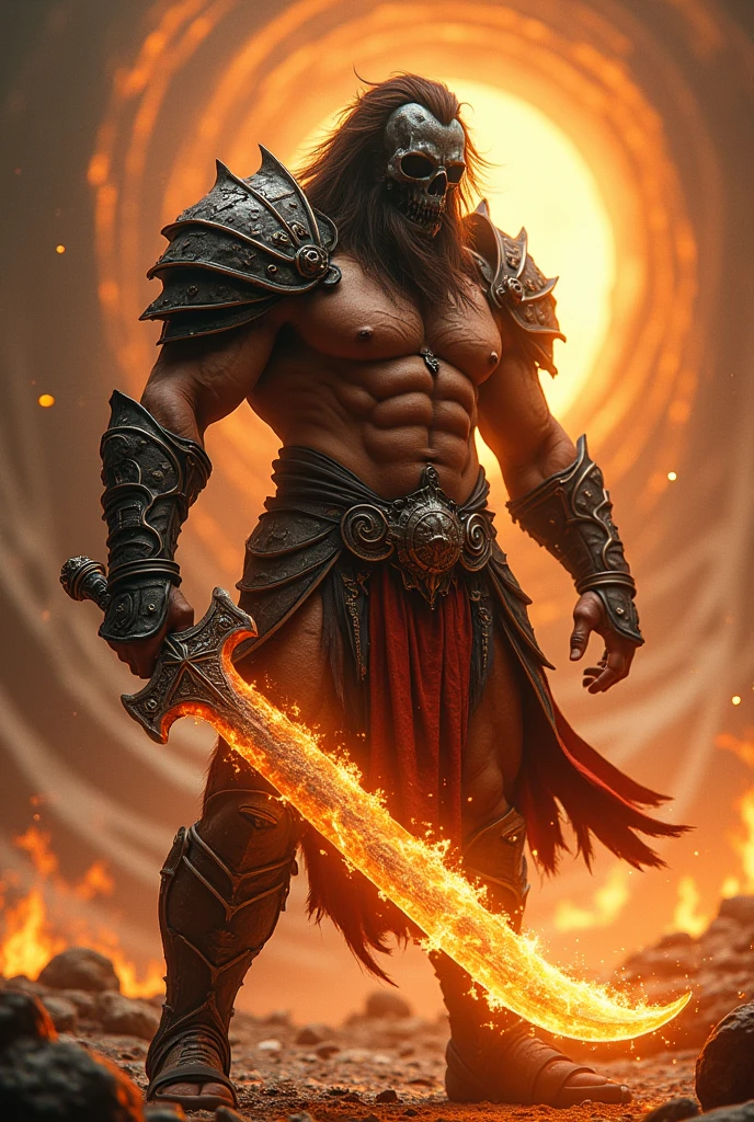 God of war with fire and white background