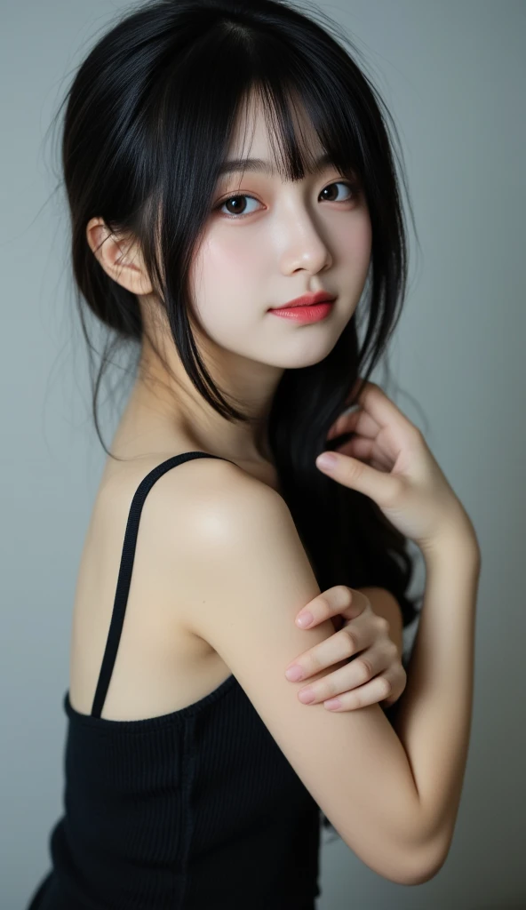 (ultra realistic) , (illustration), (increase resolution), (8K), (extremely detailed), (best illustration), (beautiful detailed eyes), (best quality), (ultra-detailed), (masterpiece), (wallpaper), (detailed face), solo,1 girl, looking at viewers, black straight hair, delicate details, in the dark, deep shadow, low key, pureerosfaceace_v1, happy smile, summer dress, full body, meadow