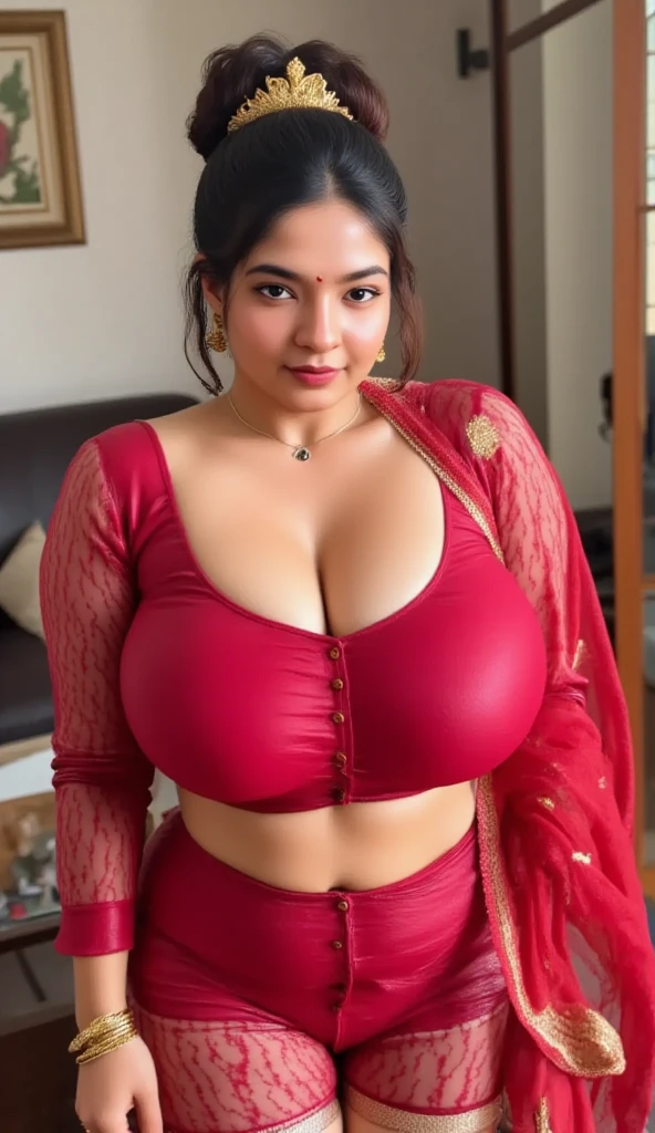 a mature lady(beautiful breasts(saggy, voluptuous)) wearing saree(deep cleavage), (), () (), () cleaning floor in village outside home. Very realistic skin, natural skin texture. Very beautiful face. She is giving sexy down blouse pose. Beautiful blouse designs. Face details are realistic, most beautiful, pretty and delicately gorgeous. Her breasts have natural perfect shape. Background around her is visible enough. 