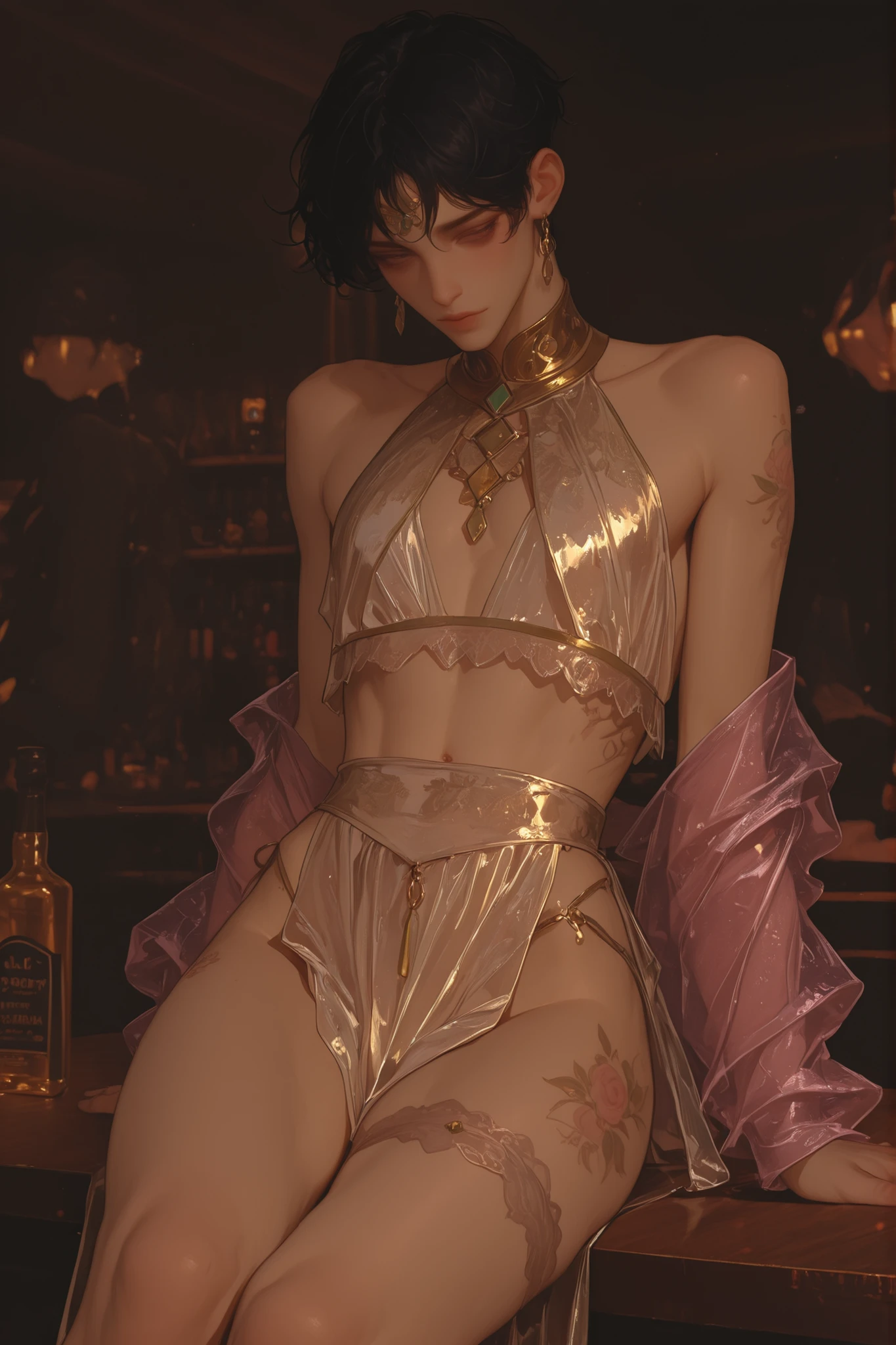 girl, sexy in transparent lingerie to 90% back, posing erotic hagachada a little, have many small details, the hair is black, with blue eyes, have perfect cinuta, perfect body, good buttocks, lingerie in thong or thread, you see your part well realistic, animated realistic, well done 8k, colors nitido
