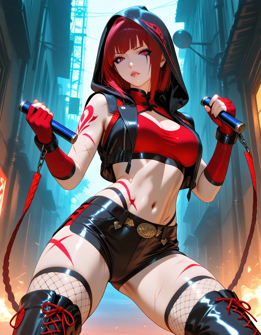 anime girl with a sword in a city street, ryuko matoi, female action anime girl, attractive matoi ryuko, demon anime girl, cyberpunk anime girl mech, kill la kill illustration, female cyberpunk anime girl, badass anime 8 k, from girls frontline, cyberpunk anime girl, from arknights, azur lane style, seductive anime girl, zerochan art
