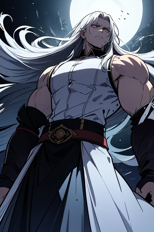 16 year old man, goat-like features, goat horns curved back, patchy skin tone, 4ft in height, thick white eyebrows, thick shoulder length hair, goat ears, goat tail, blue eyes with horizontal pupils, looks angry, human face, Screenshot Screencap anime Boku no hero academia