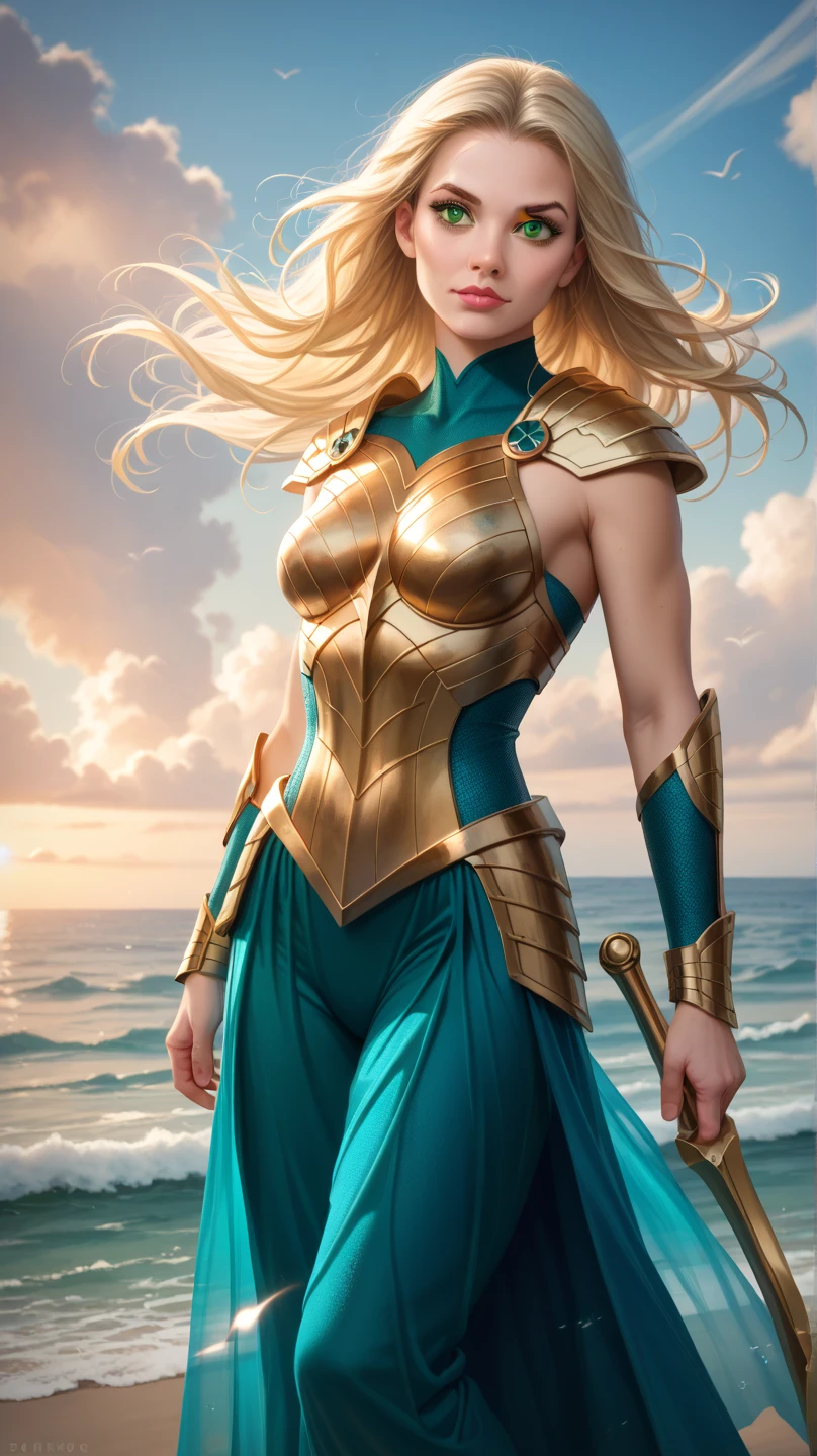 a powerful nude female superhero, like power girl from DC with a golden headband, nude, huge nipples, big areola, athletic body, big bum, on a beach background, sexy poses, hyper realistic, 8k, masterpiece, vivid colors, volumetric lighting, photorealistic, highly detailed, dynamic pose, dramatic lighting, vivid colors, cinematic composition