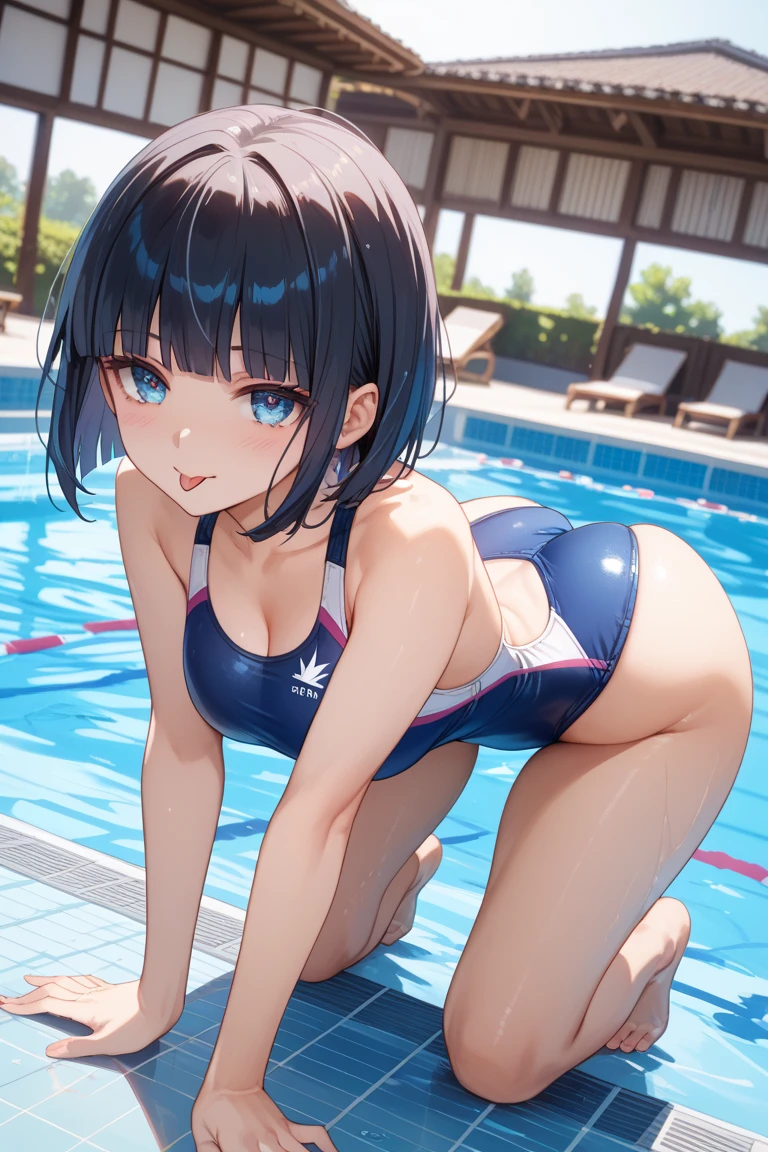 (masterpiece、Highest quality、Highest quality、Official Art、Beautiful and beautiful:1.2)、(One girl:1.3)Hatsune Miku、Twin tails,Beautiful breasts,(masterpiece, Highest quality;1.3), Very detailed , takagi1, throw, One girl, View your viewers, Black Hair, short hair,Purple eyes, swimming,
Blue ruffled swimsuit, smile,Symbolism,Short black shorts, From above,Ahoge,
Pool