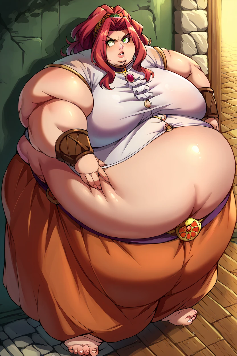 viewer observer ,woman 40 years old milf old lady green ogre ,chained to the throne ,tall woman queen ,strong bulky, bbw voluptuous fat fat, fury, anger, bikini clothes , sitting on his royal throne, Mouth lips closed,cool eyes ,no emotions , Japanese mom style, cold stare, Feet on the ground