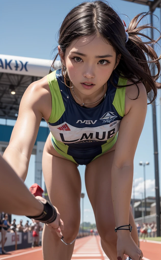 a healthy and sporty Japanese girl, athletic slender body,anime style, vibrant colors, action lines, detailed, trending on Instagram